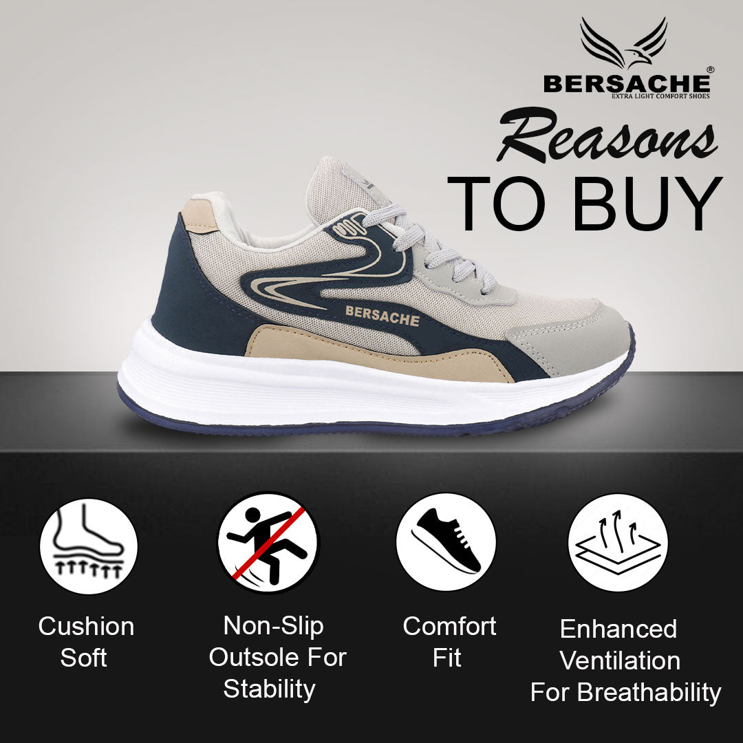 Bersache Premium Sports , walking, Gym, Cricket, Trending  Running Shoes For Men's (Blue-beige-8136)