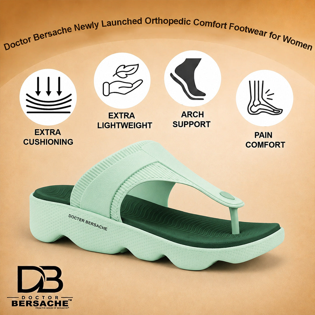 Doctor Bersache Newly Launched Orthopedic Comfort Slipper & Flip-Flop for Women | Diabetic Friendly | Extra Cushioning | Arch Support | Pain Green -DS120 .