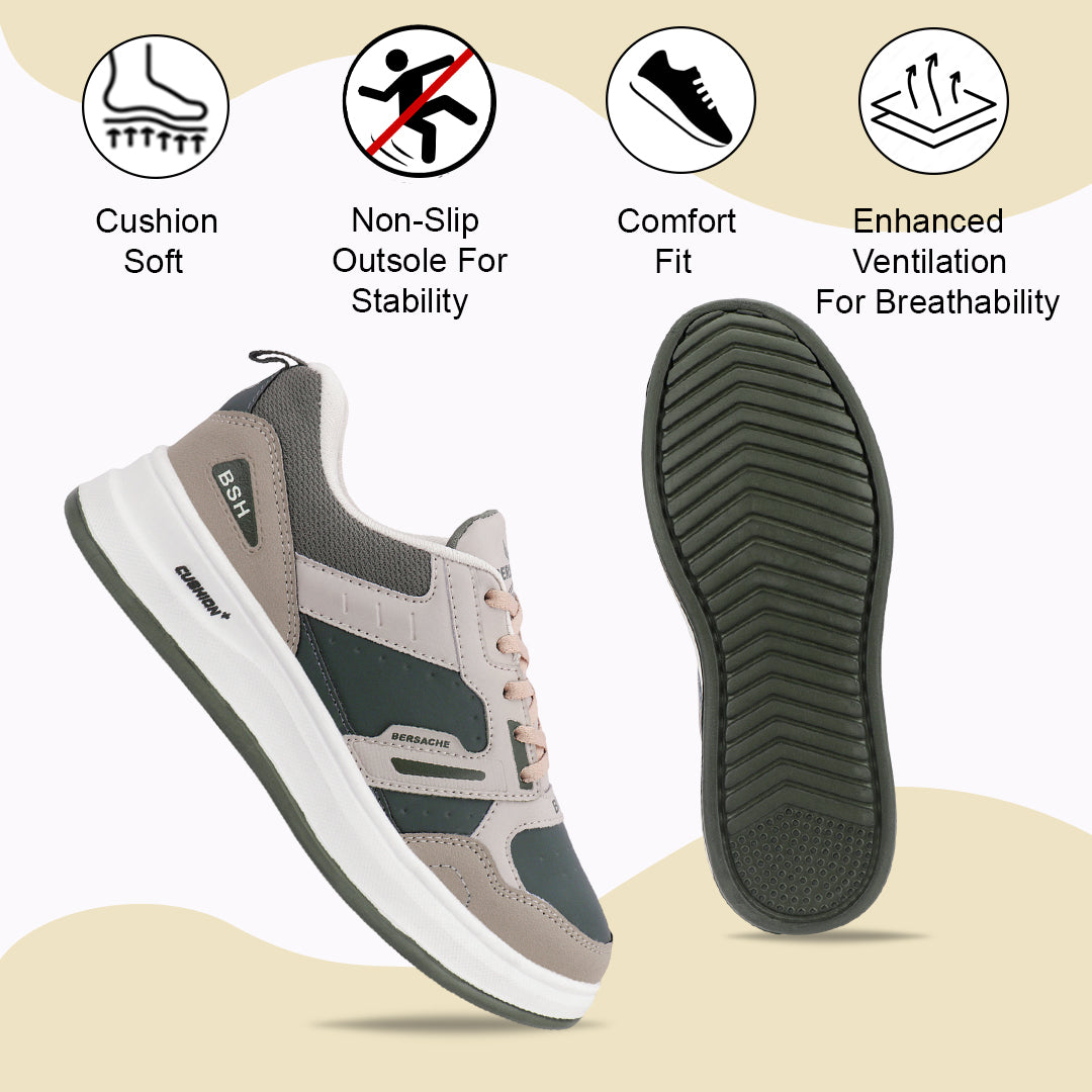 Bersache Casual Sneaker shoe for Men| Soft Cushioned Insole , Slip-Resistance Casuals For Men (Brown-Beige-8143)