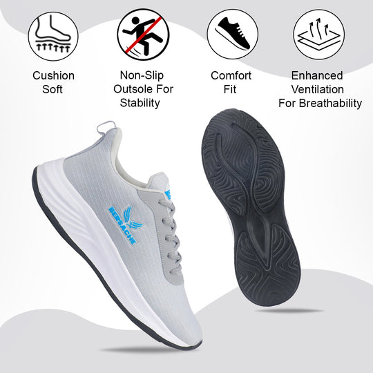 Bersache Lightweight Casual Sneaker Shoes For Men Light Grey-8068