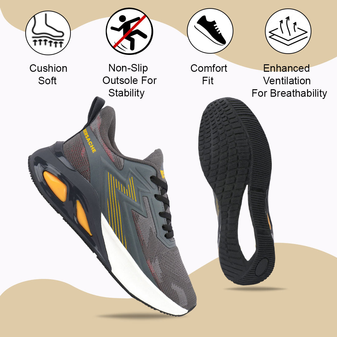 Bersache Casual Sneaker shoe for Men| Soft Cushioned Insole , Slip-Resistance Casuals For Men (Grey-9217).