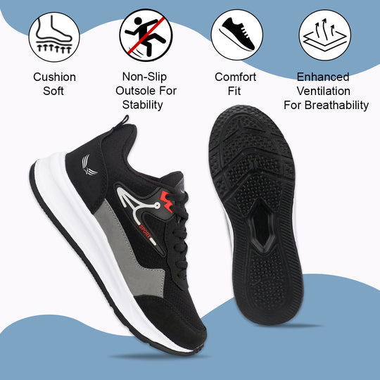 Bersache Casual Sneaker shoe for Men| Soft Cushioned Insole , Slip-Resistance Casuals For Men (Black-8131)