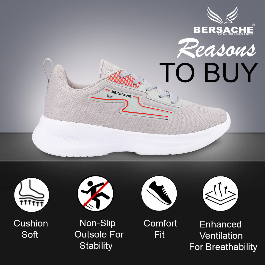 Bersache Lightweight Casual Sneaker Shoes For Men Light Grey-8085