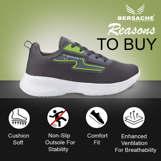 Bersache Lightweight Casual Sneaker Shoes For Men Dark Grey-8086