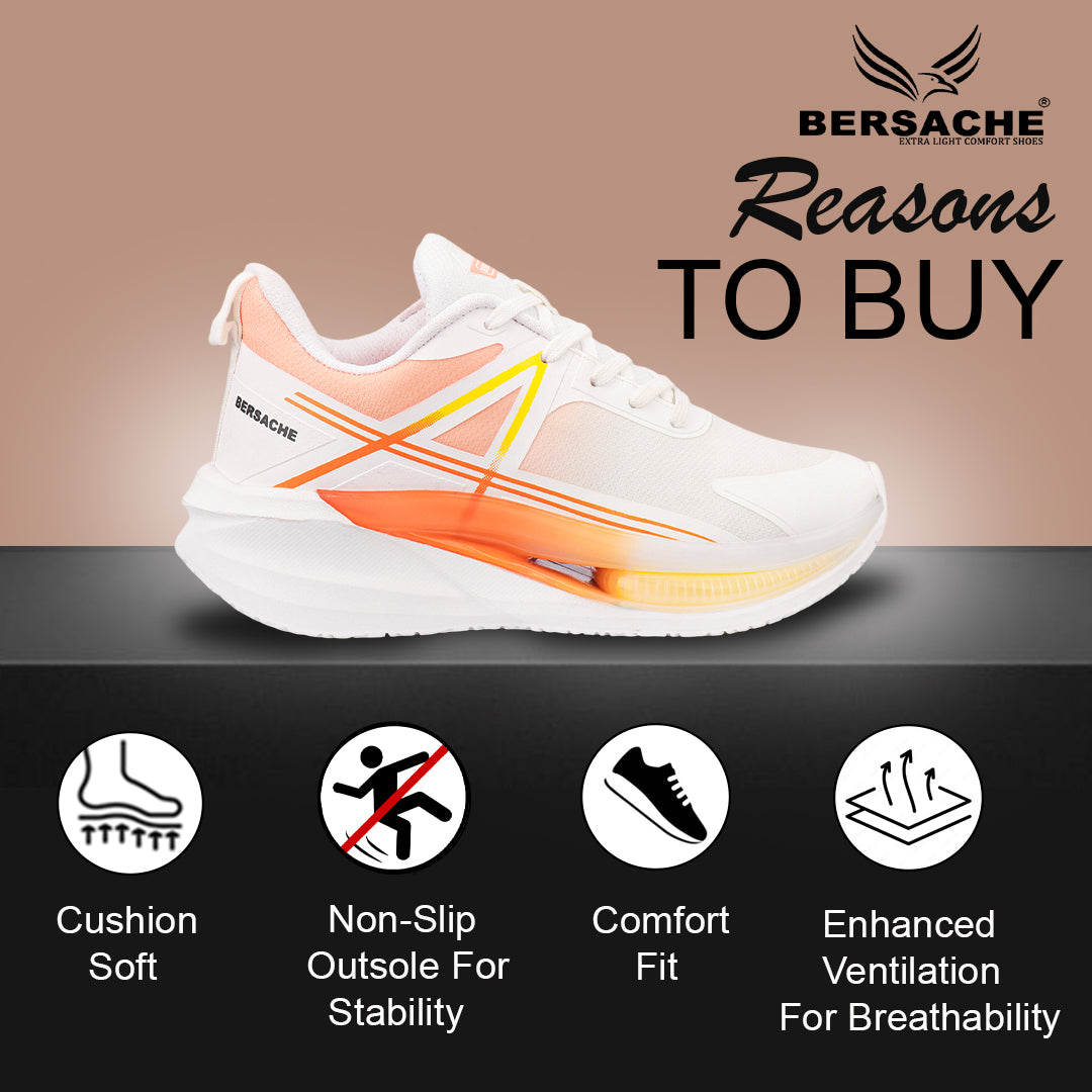 Bersache Premium Sports ,walking,Gym,cricket, Trending  Running Shoes For Men's (Orange & White-9226)