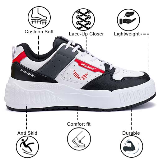 Bersache Lightweight Sports Running Shoes For Men Light ( Black& Red -8050)