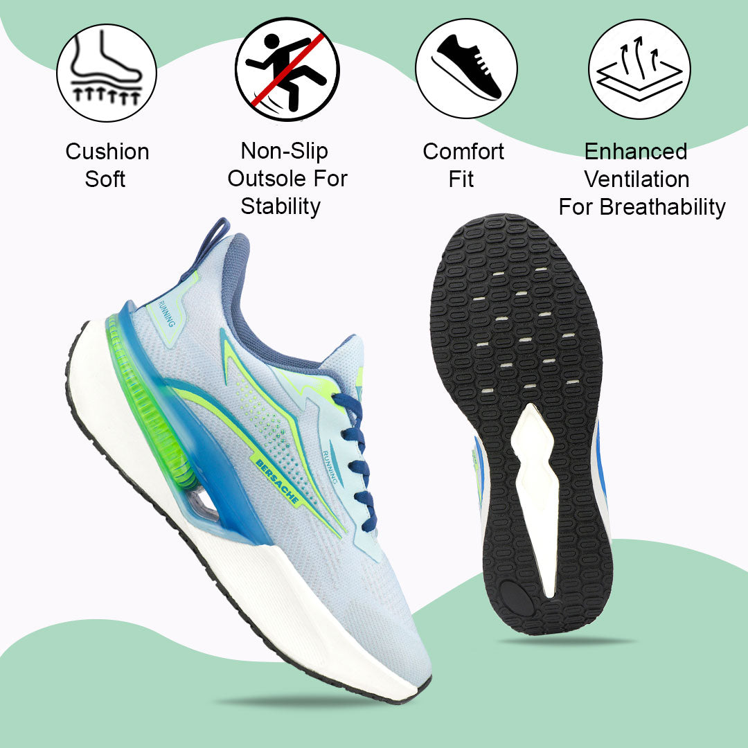 Bersache Casual Sneaker shoe for Men| Soft Cushioned Insole , Slip-Resistance Casuals For Men (Grey-green-9216).