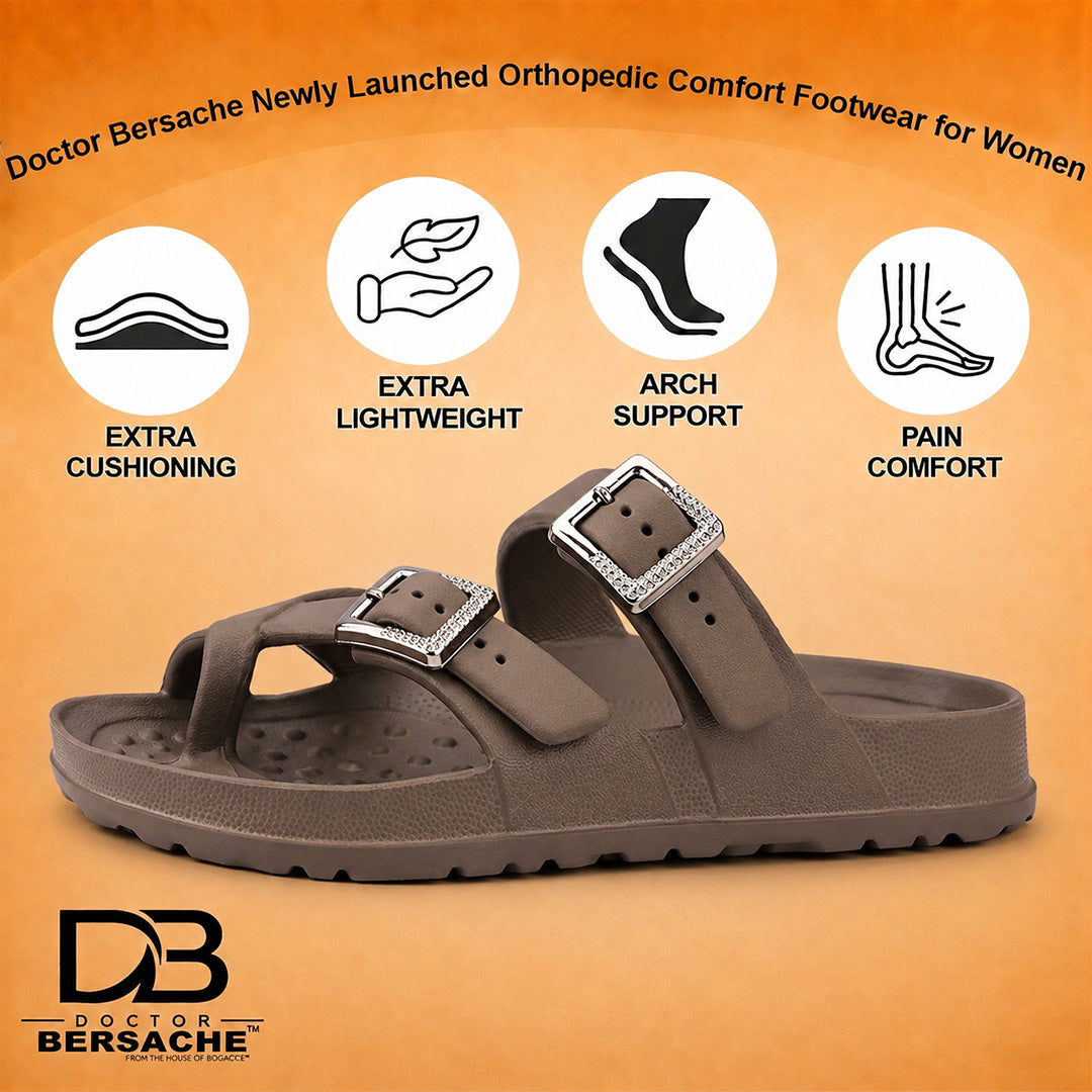 Doctor Bersache Newly Launched Orthopedic Comfort Slippers for Women | Diabetic Friendly | Extra Cushioning | Arch Support | Pain Relief Brown-DB -146