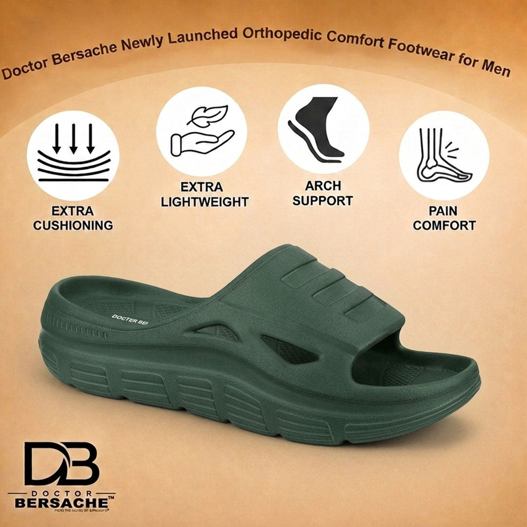 Doctor Bersache Newly Launched Orthopedic Comfort Slider for Men | Diabetic Friendly | Extra Cushioning | Arch Support | Pain |Green-DS107.