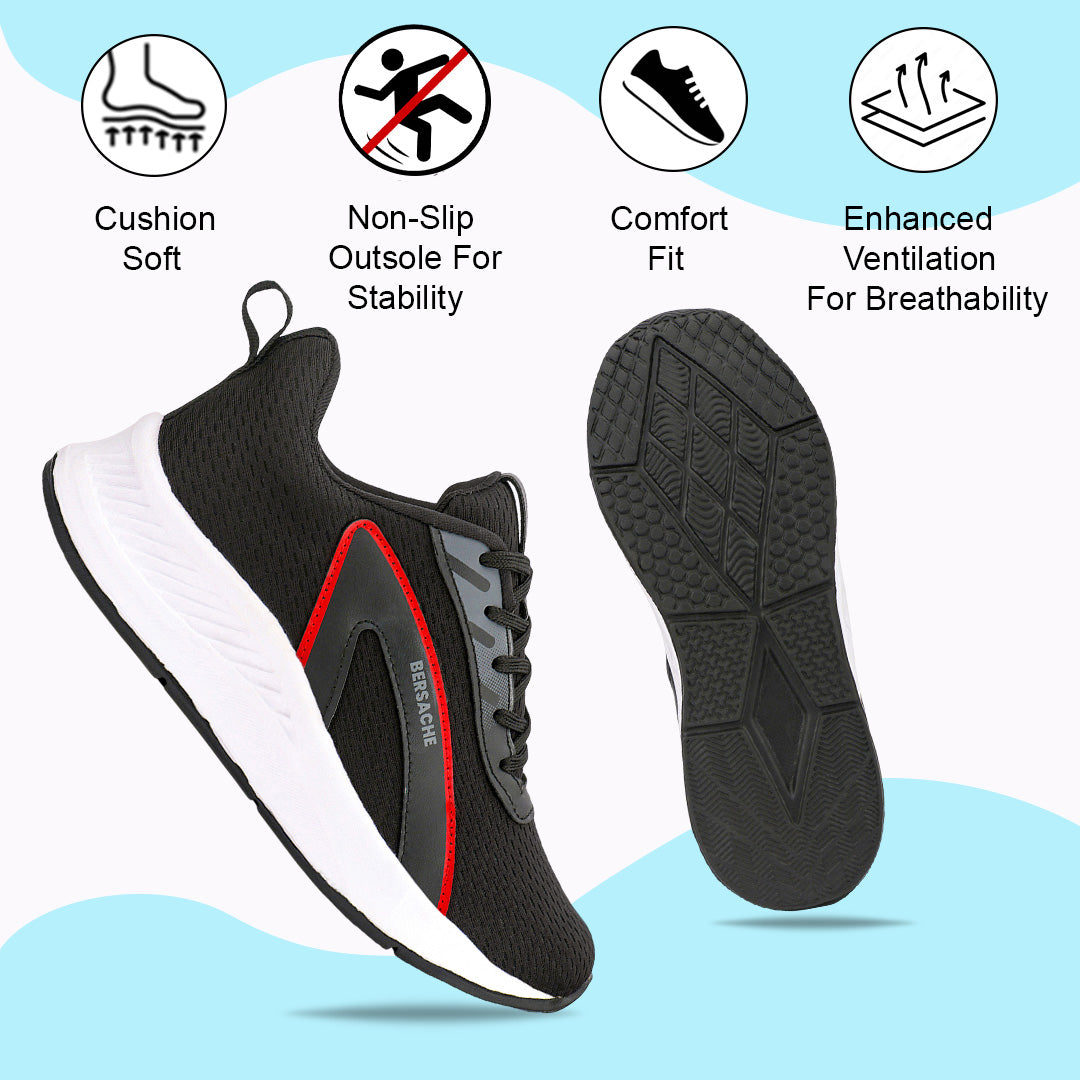 Bersache Lightweight Casual Sneaker Shoes For Men (Black-8091)