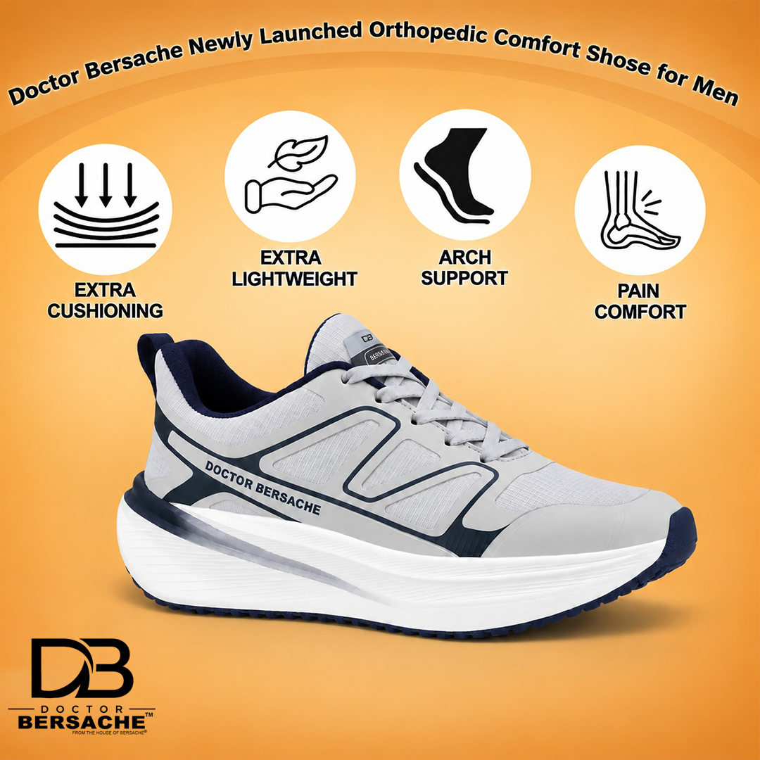 Doctor Bersache Newly Launched Orthopedic Comfort Sport Shoes for Men | Diabetic Friendly | Extra Cushioning | Arch Support | Pain | Grey-DS117