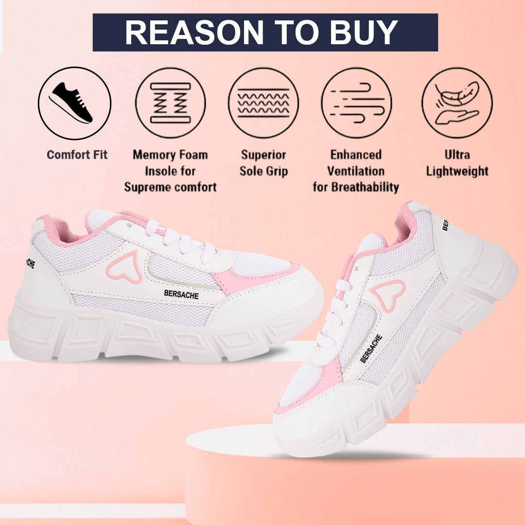 Bersache Casual Sneaker shoe for Women| Soft Cushioned Insole , Slip-Resistance Casuals For Women's-(8115-White)