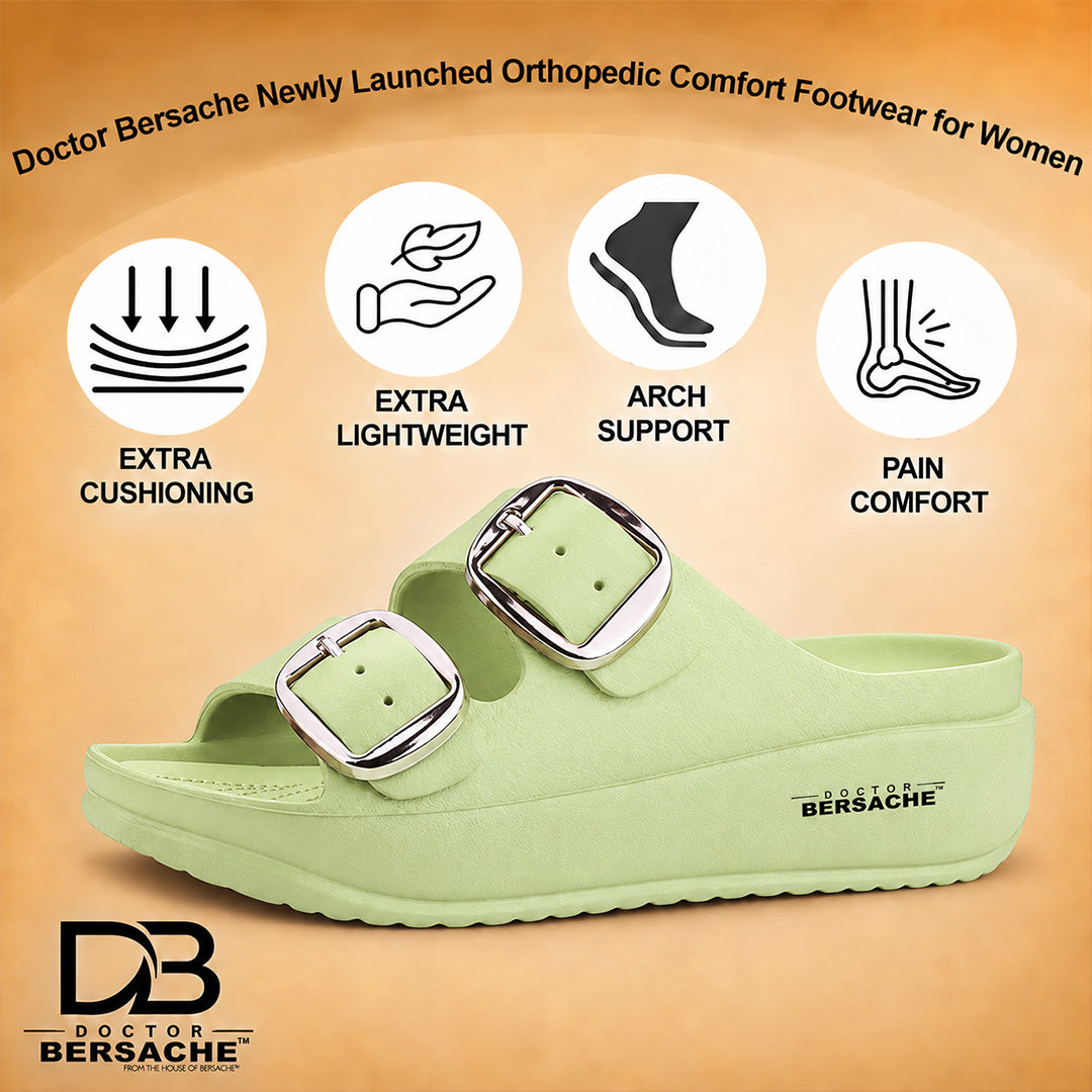 Doctor Bersache Newly Launched Orthopedic Comfort Slippers for Women | Diabetic Friendly | Extra Cushioning | Arch Support | Pain Relief Green-DB -143