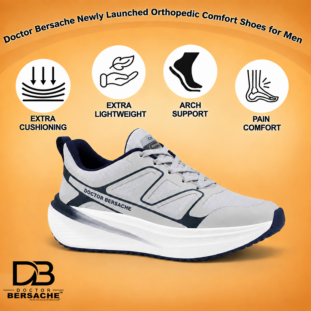 Doctor Bersache Newly Launch Pain Relief Sports Shoes for Men | Diabetic Friendly | Orthopedic Design | Extra Cushioning | Arch Support insole | Grey-DB-117