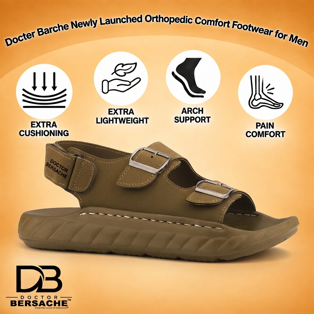 Doctor Bersache Newly Launched Orthopedic Comfort slider for Men | Diabetic Friendly | Extra Cushioning | Arch Support | Pain | Brown-DS135