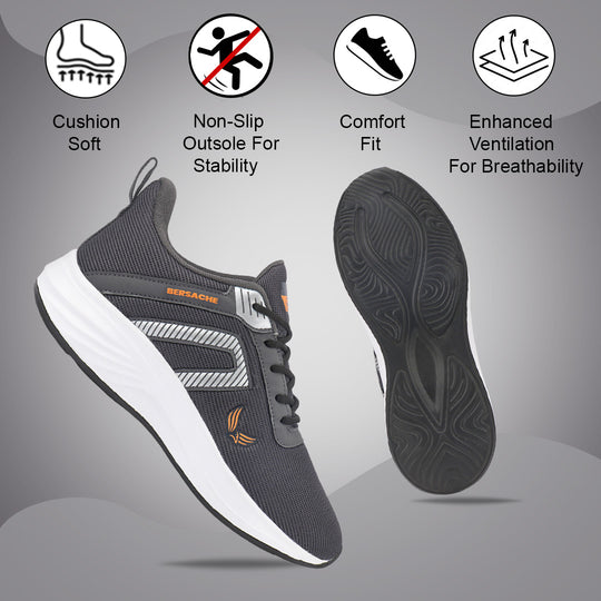 Bersache Lightweight Casual Sneaker Shoes For Men Grey-8080