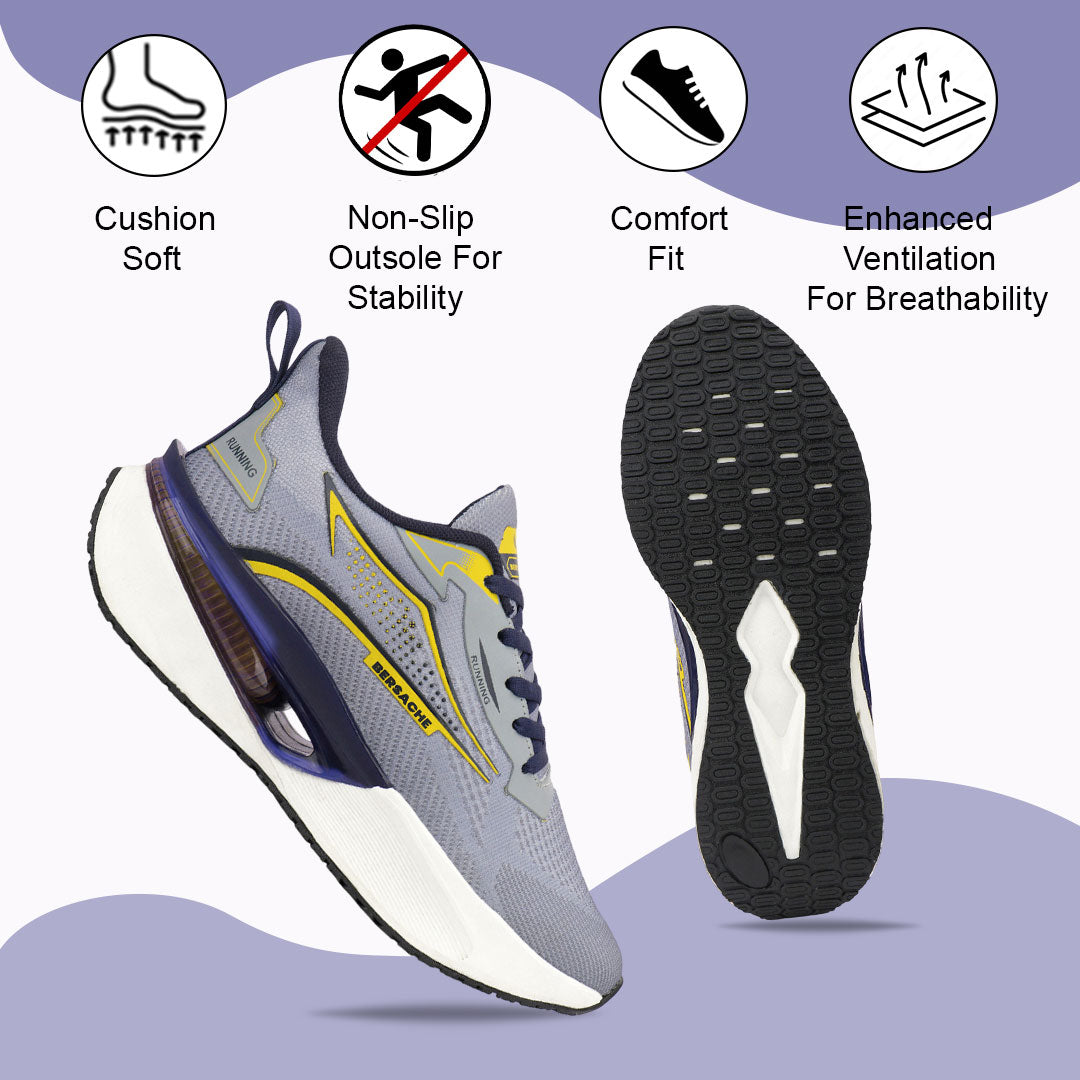 Bersache Casual Sneaker shoe for Men| Soft Cushioned Insole , Slip-Resistance Casuals For Men (Grey-9215)