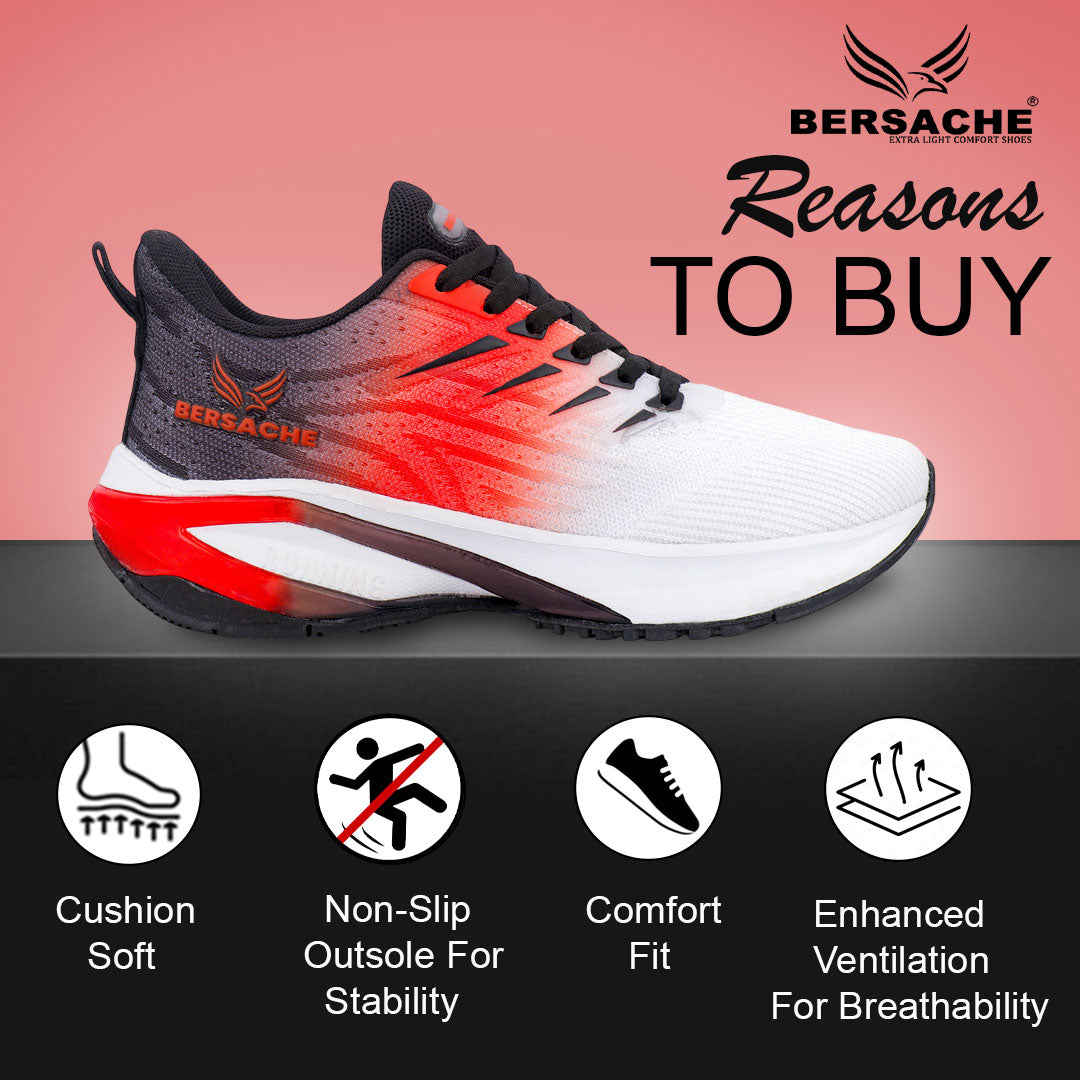 Bersache Premium Sports ,walking,Gym,cricket, Trending  Running Shoes For Men's (Red-White-9214).