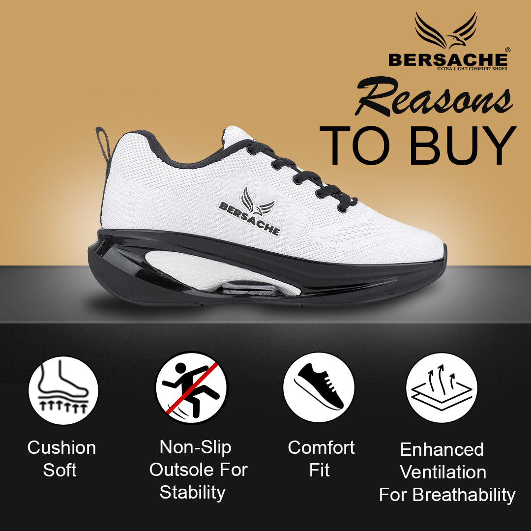 Bersache Casual Sneaker shoe for Men| Soft Cushioned Insole , Slip-Resistance Casuals For Men (Black & White-9229).