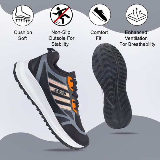 Bersache Premium Sports,Gym, Trending Stylish Running Shoes For Men (8073-Black)