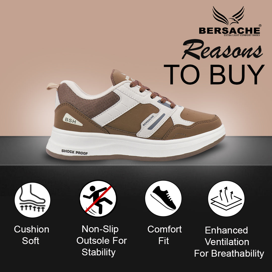 Bersache Premium Sports ,walking,Gym,cricket, Trending  Running Shoes For Men's (Brown-White-8144)