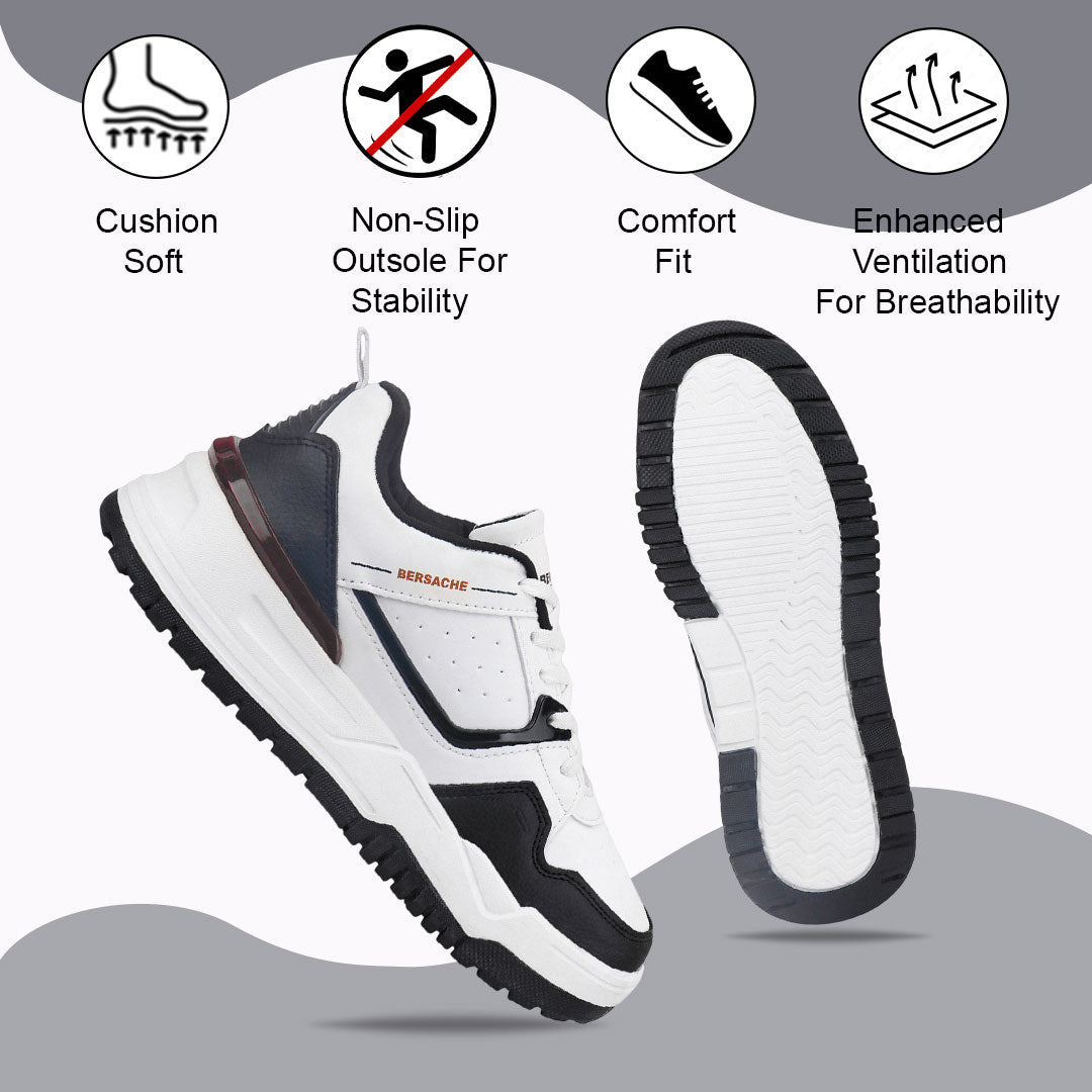 Bersache Casual Sneaker shoe for Men| Soft Cushioned Insole , Slip-Resistance Casuals For Men (Black & White-9220).