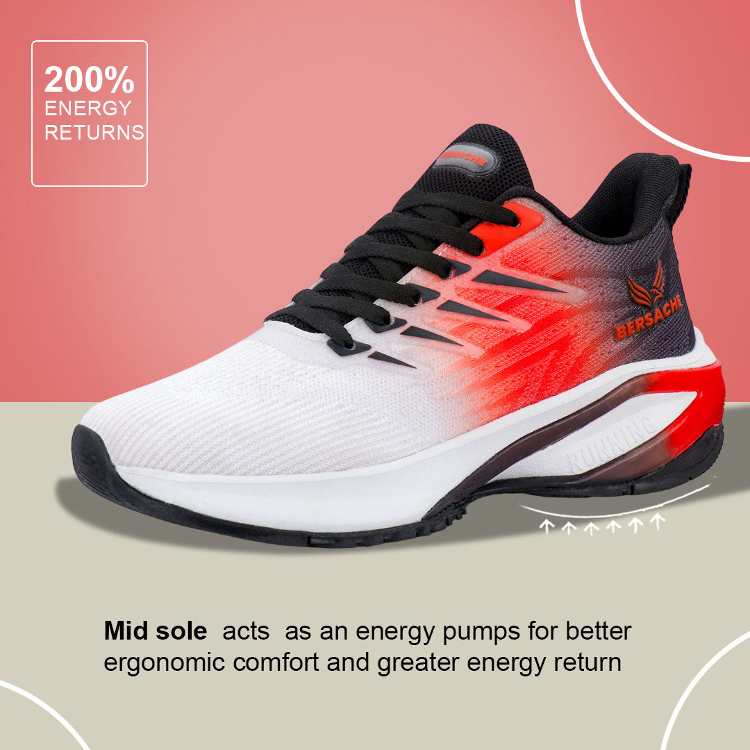 Bersache Casual Sneaker shoe for Men| Soft Cushioned Insole , Slip-Resistance Casuals For Men (Red-White-9214).