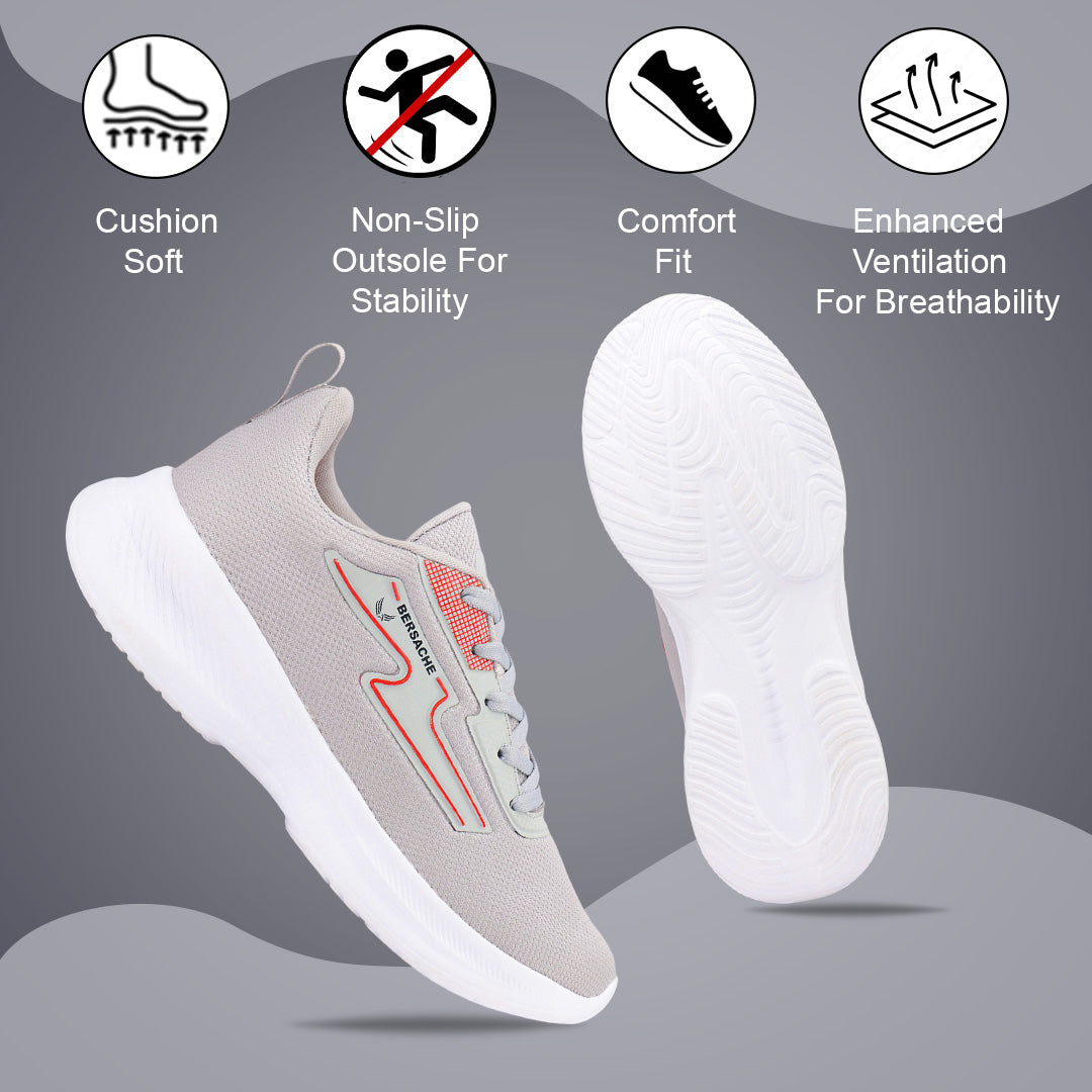 Bersache Premium Sports,Gym, Trending Stylish Running Shoes For Men (8085-Light Grey)
