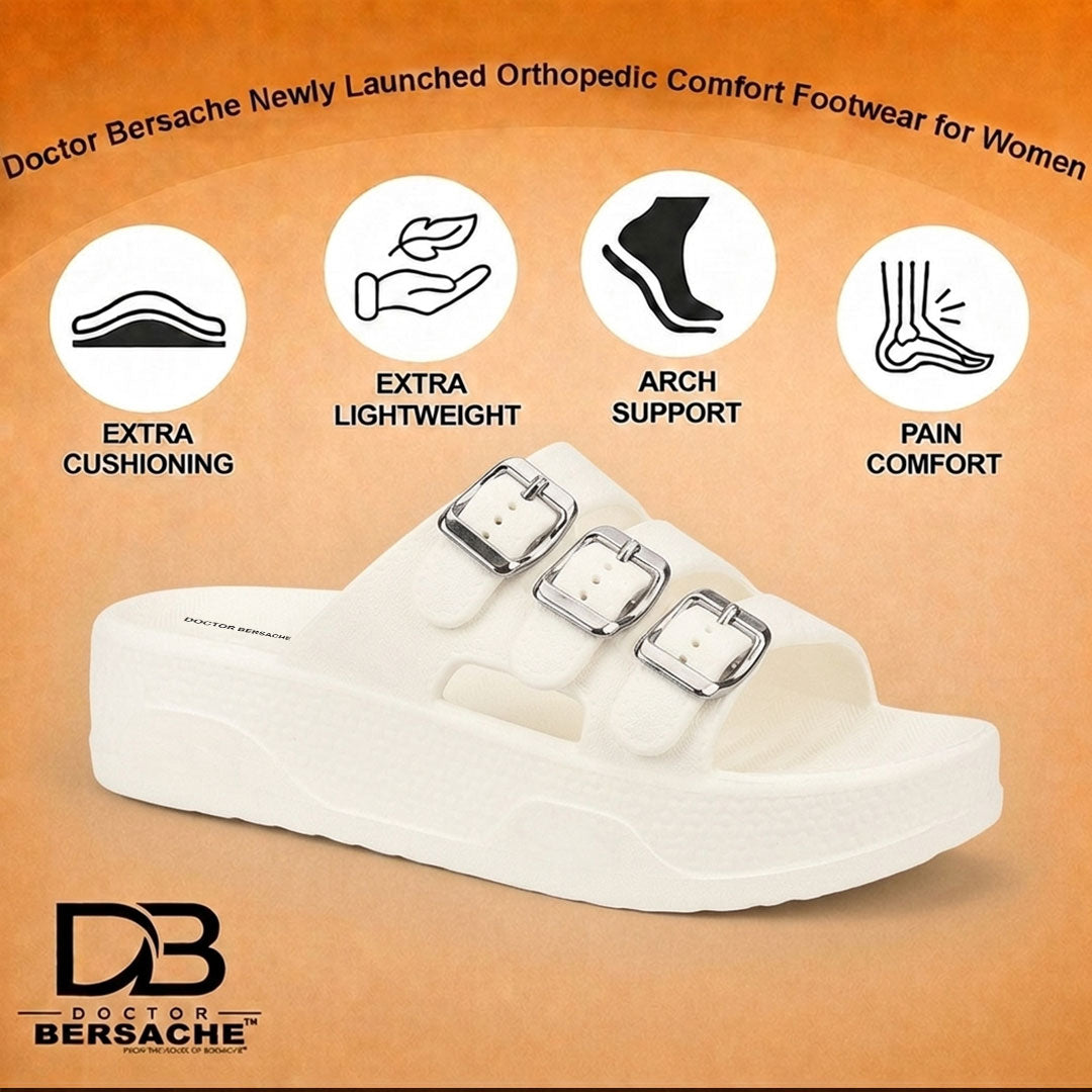 Doctor Bersache Newly Launched Orthopedic Comfort Slider for Women| Diabetic Friendly | Extra Cushioning | Arch Support | Pain White-DS115 .