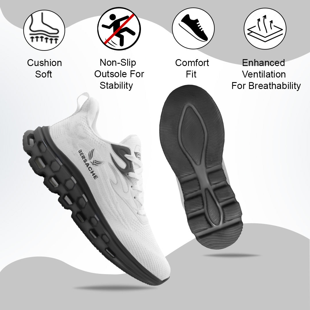 Bersache Lightweight Casual Sneaker Shoes For Men Light Grey (9197-White).
