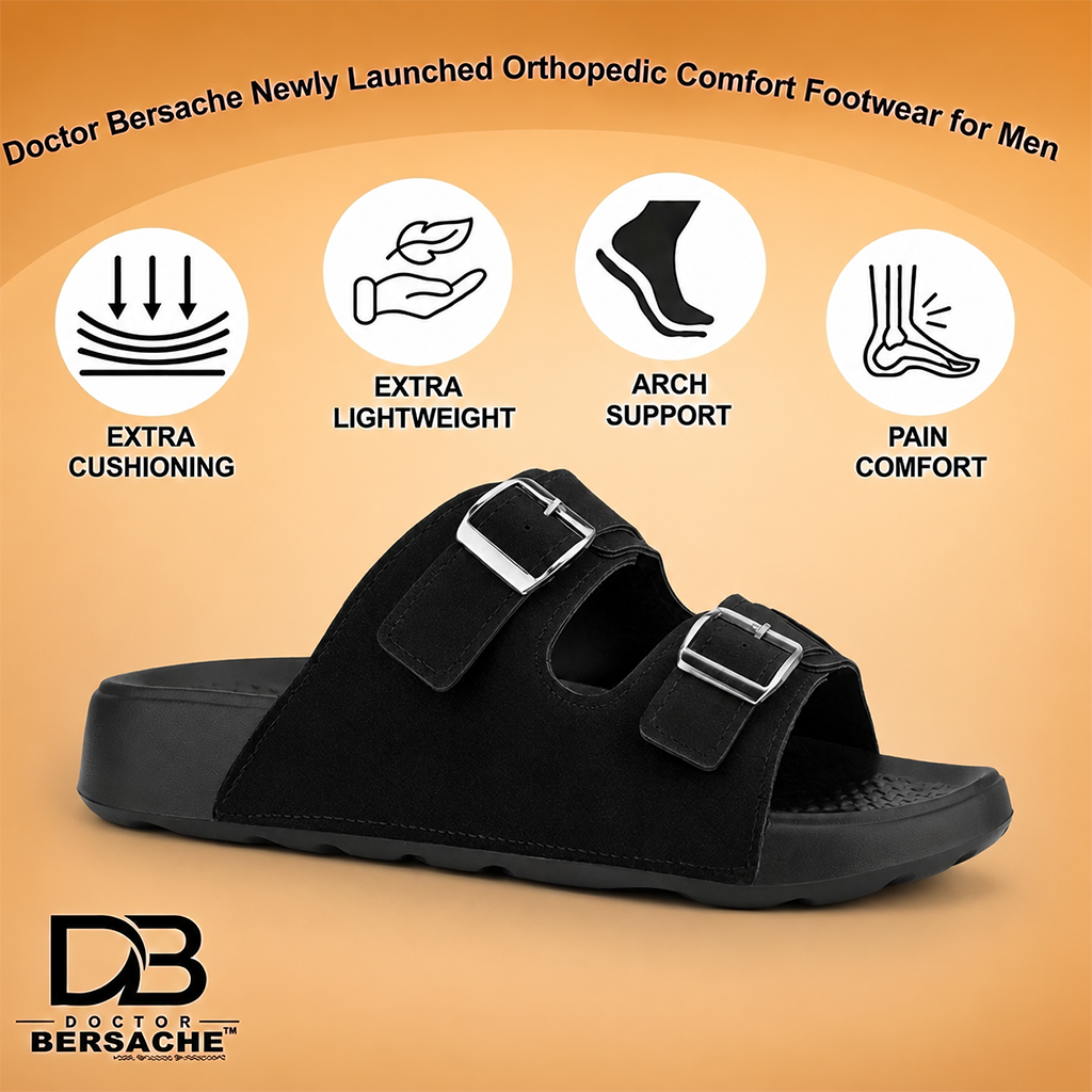 Doctor Bersache Newly Launched Orthopedic Comfort slider for Men | Diabetic Friendly | Extra Cushioning | Arch Support | Pain | Black-DS132