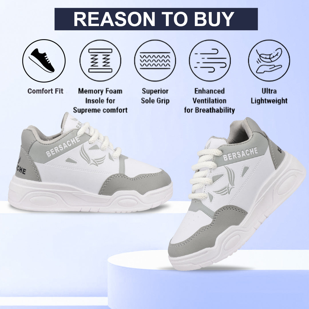 Bersache Casual Sneaker shoe for Kids|Soft Cushioned Insole,Slip-Resistance Casuals For Kids - Gray-6279.