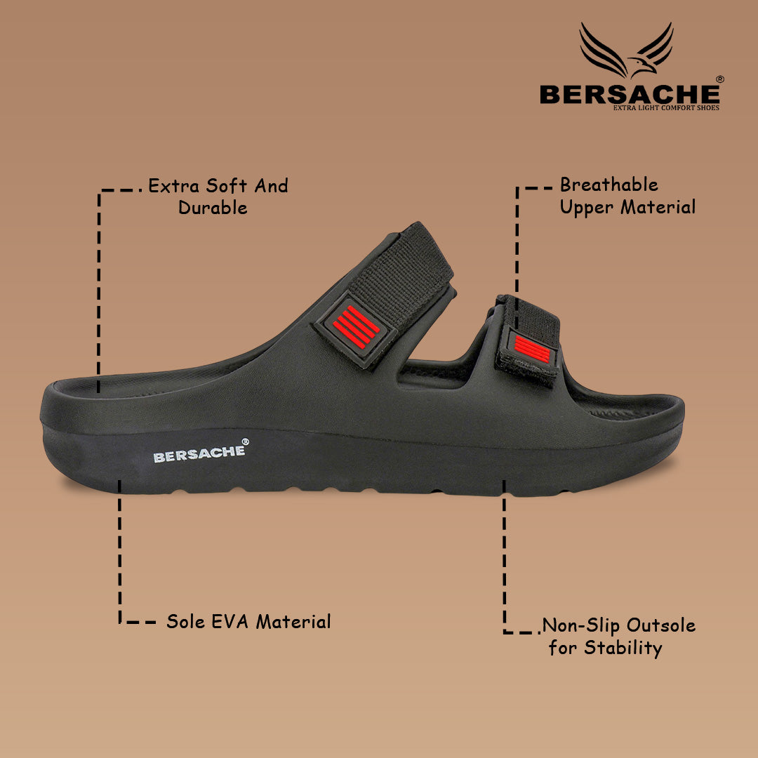Bersache Extra Soft Classic Casual with  Regular wear with Ultra Soft & Flexibility Technology Sandal For Men's & Boy's-(Black-6266)