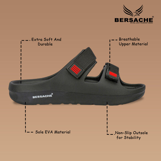 Bersache Extra Soft Classic Casual with  Regular wear with Ultra Soft & Flexibility Technology Sandal For Men's & Boy's-(Black-6266)