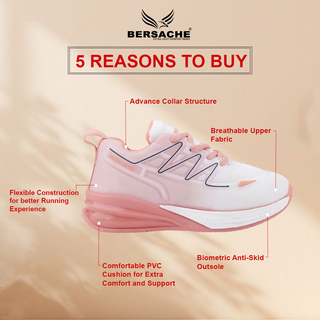 Bersache Premium Sports,walking,Gym,cricket,Trending Running Shoes For Kid's - Pink -8088.