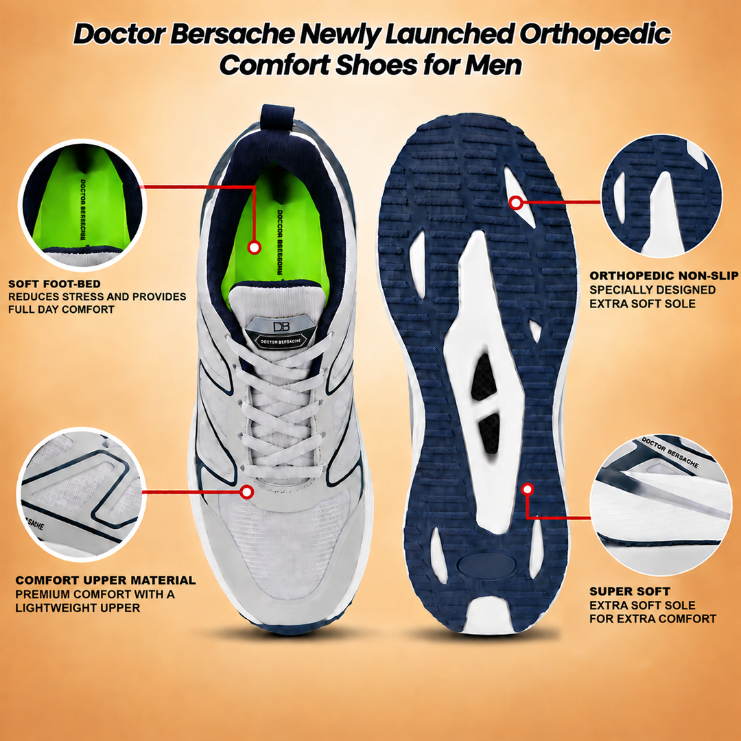 Doctor Bersache Newly Launch Pain Relief Sports Shoes for Men | Diabetic Friendly | Orthopedic Design | Extra Cushioning | Arch Support insole | Grey-DB-117