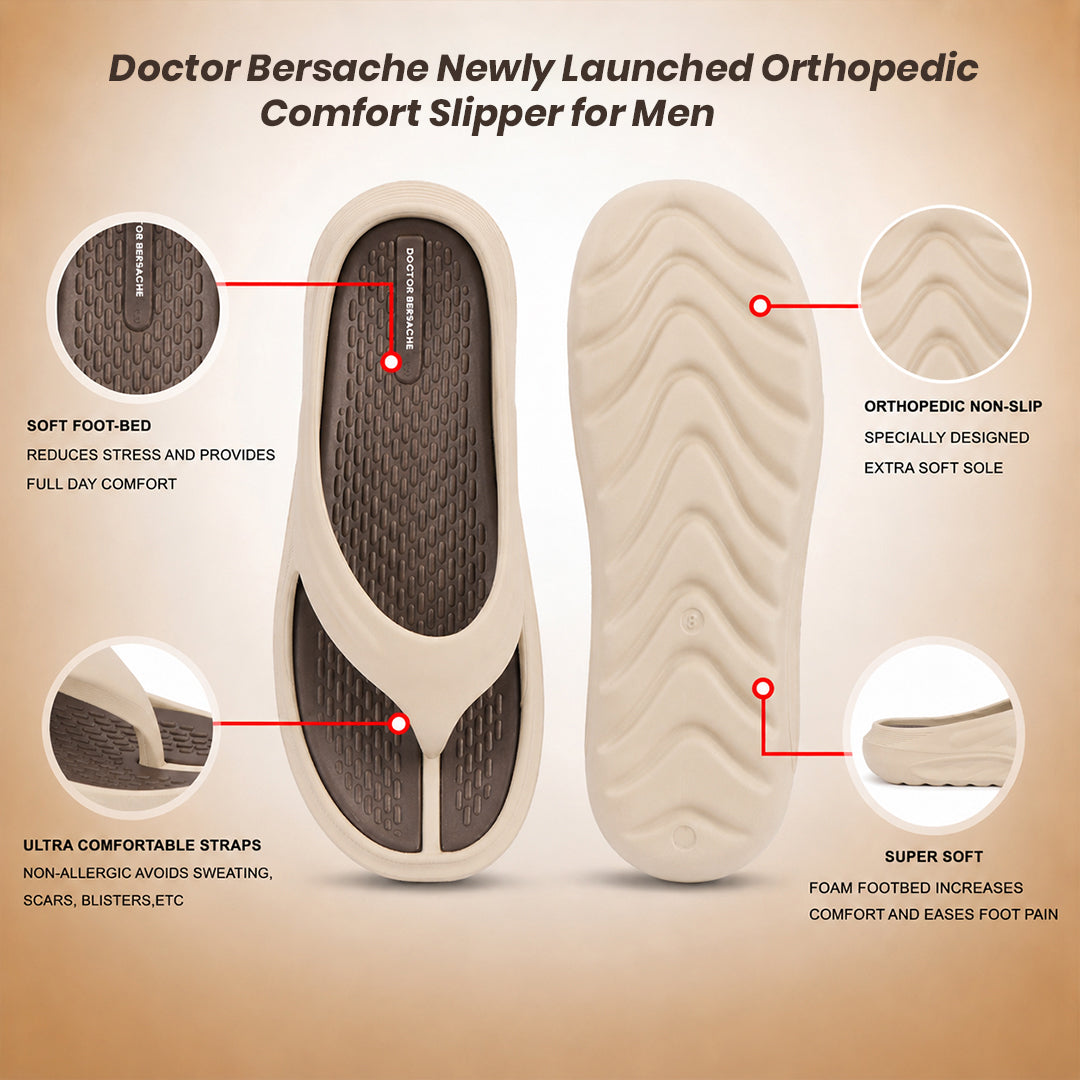 Doctor Bersache Newly Launched Orthopedic Comfort Slippers And Flip-Flop for Men | Diabetic Friendly | Extra Cushioning | Arch Support | Pain | Beige DS102