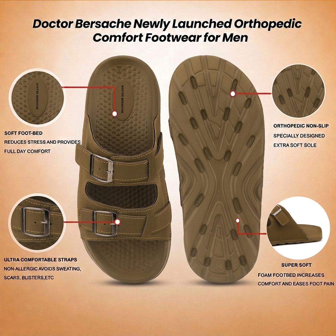 Doctor Bersache Newly Launched Orthopedic Comfort slider for Men | Diabetic Friendly | Extra Cushioning | Arch Support | Pain | Brown-DS131