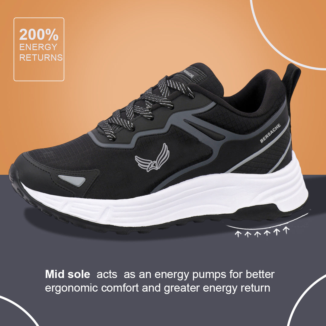 Bersache Casual Sneaker shoe for Men| Soft Cushioned Insole , Slip-Resistance Casuals For Men (Black-Gray-8123)