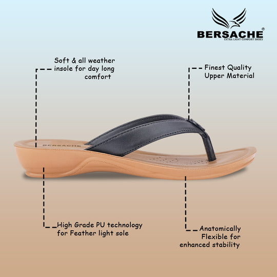 Bersache Extra Soft Classic Casual with  Regular wear with Ultra Soft & Flexibility Technology Flip Flop For women's/Girl's-(Black-6229)