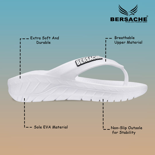 Bersache Extra Soft Classic Casual with  Regular wear with Ultra Soft & Flexibility Technology Flip Flop for Men's & Boy's (6257-White)