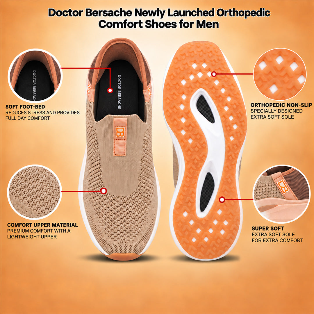 Doctor Bersache Newly Launch Pain Relief Sports Shoes for Men | Diabetic Friendly | Orthopedic Design | Extra Cushioning | Arch Support insole | Brown-DB-137