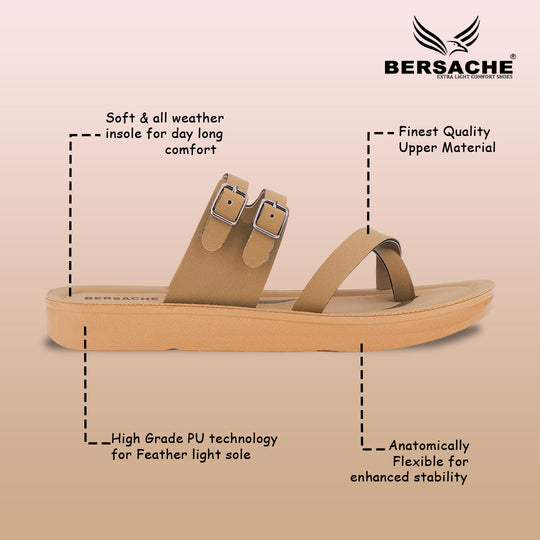 Bersache Extra Soft Classic Casual with  Regular wear with Ultra Soft & Flexibility Technology Slipper For Women's & Girl's-Tan(beige)-6226