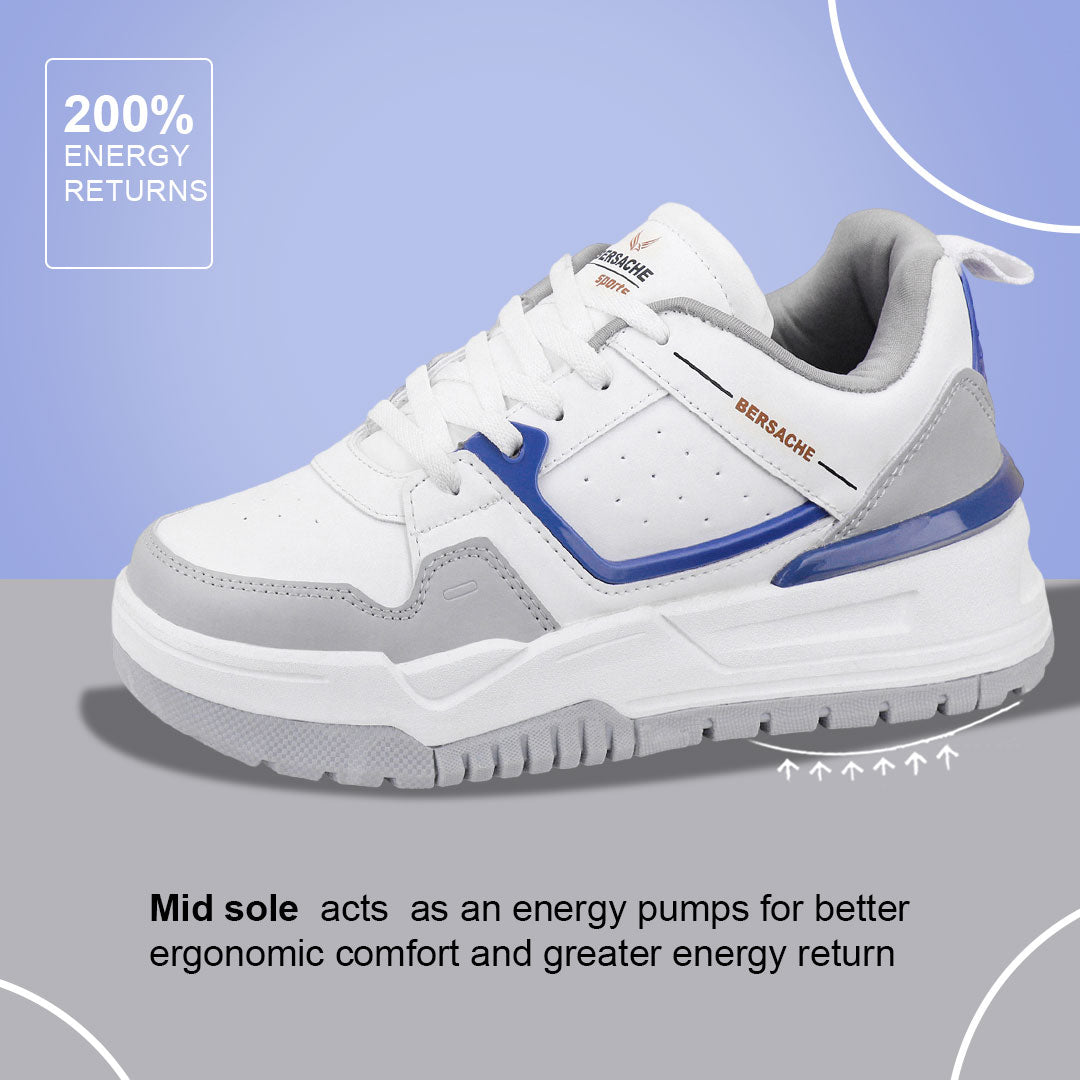 Bersache Casual Sneaker shoe for Men| Soft Cushioned Insole , Slip-Resistance Casuals For Men (Grey & White-9221).