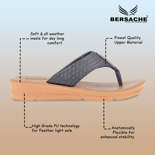 Bersache Extra Soft Classic Casual with  Regular wear with Ultra Soft & Flexibility Technology Flip Flop For women's/Girl's-(Black-6230)