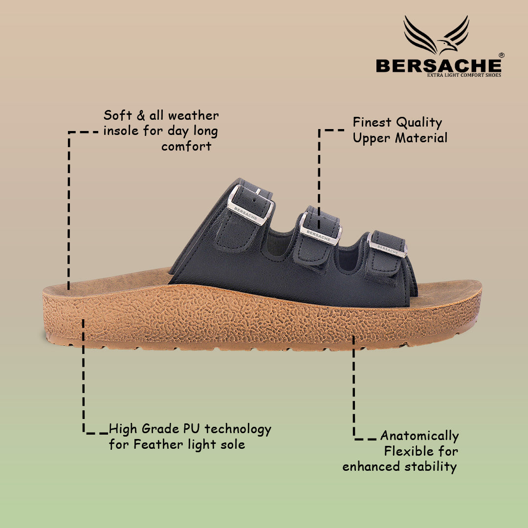 Bersache Extra Soft Classic Casual with  Regular wear with Ultra Soft & Flexibility Technology Sandal For Men's & Boy's-Black-6223