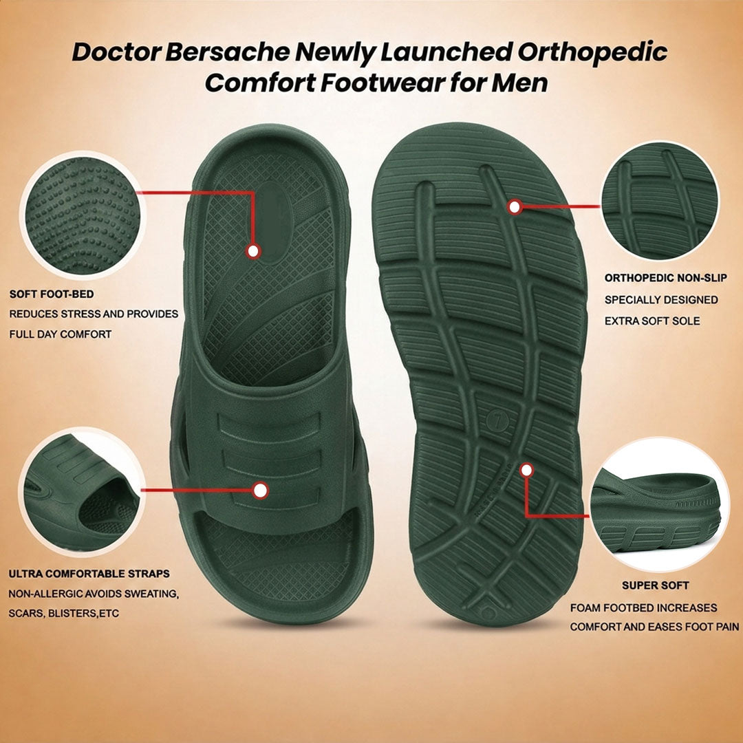 Doctor Bersache Newly Launched Orthopedic Comfort Slider for Men | Diabetic Friendly | Extra Cushioning | Arch Support | Pain |Green-DS107.