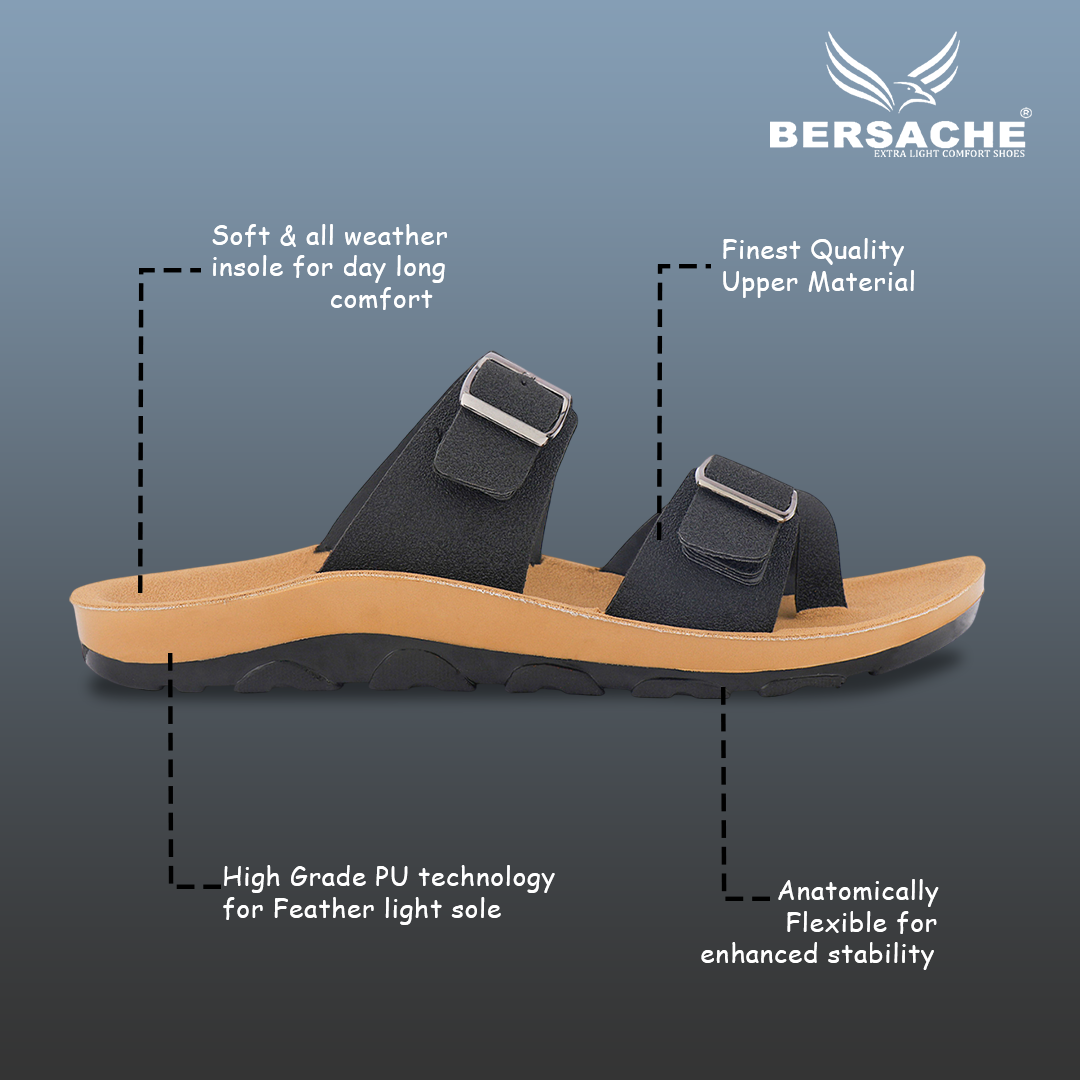 Bersache Extra Soft Classic Casual with  Regular wear with Ultra Soft & Flexibility Technology Sandal For Men's & Boy's-Black-6218