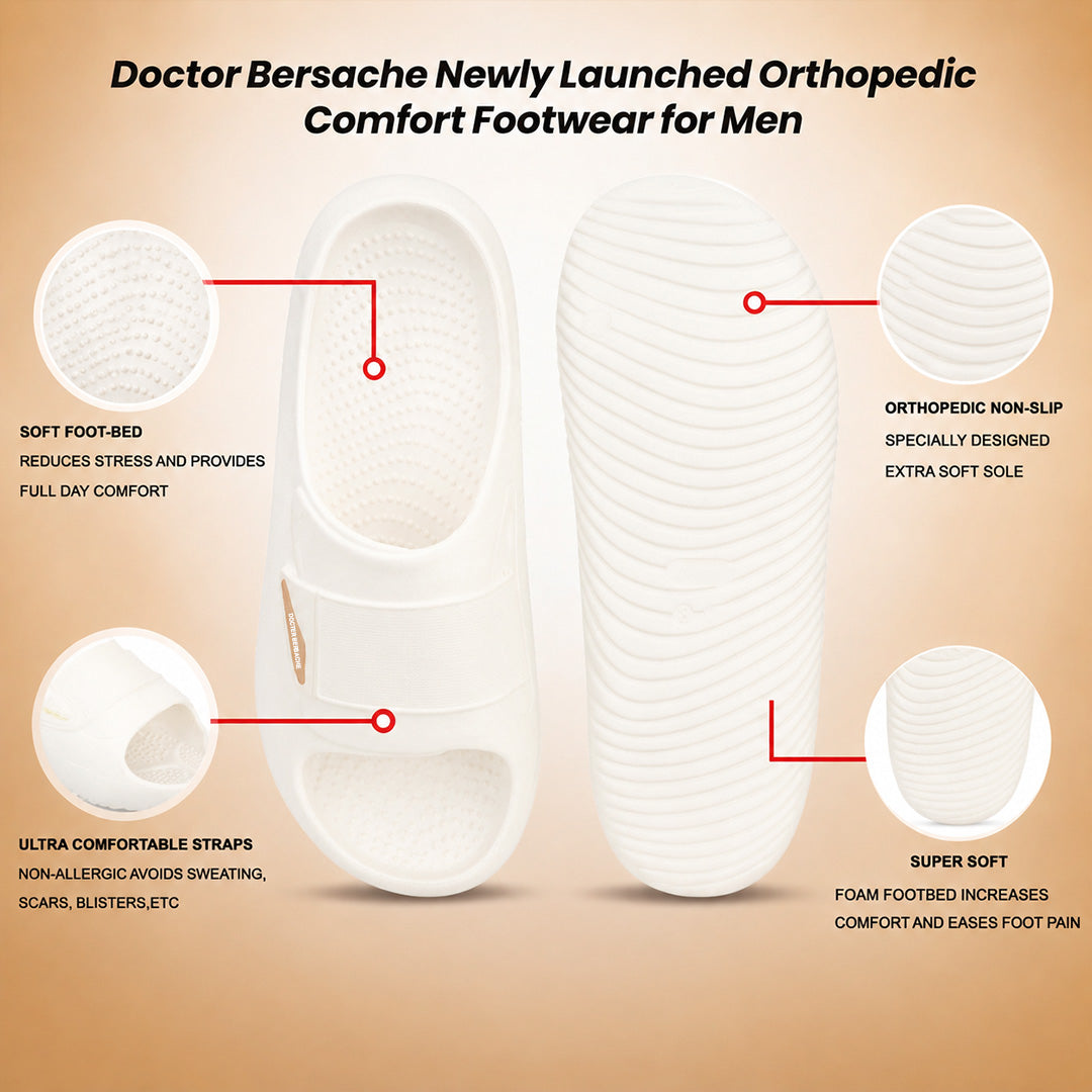 Doctor Bersache Newly Launched Orthopedic Comfort Slider for Men | Diabetic Friendly | Extra Cushioning | Arch Support | Pain | White DS105 .