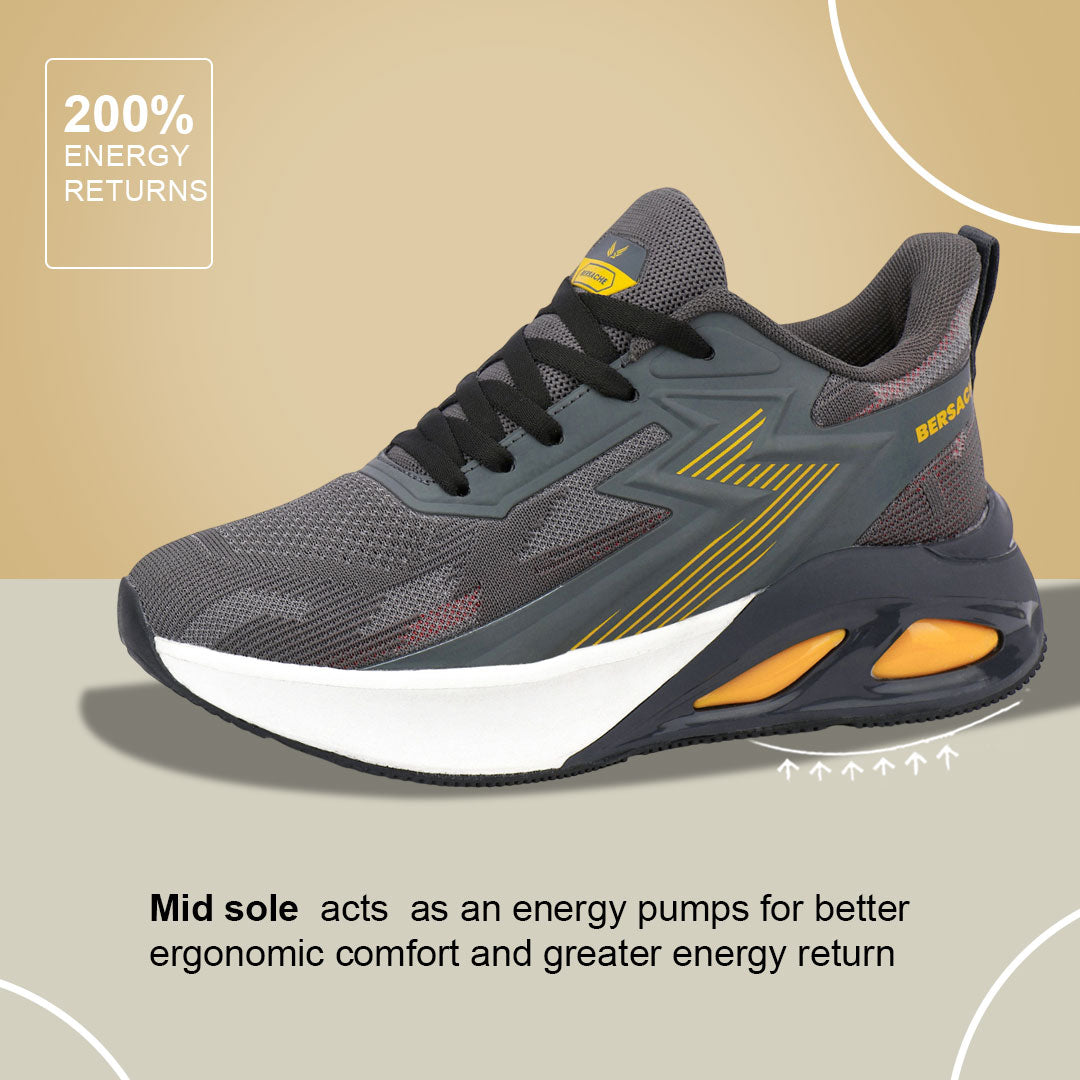 Bersache Casual Sneaker shoe for Men| Soft Cushioned Insole , Slip-Resistance Casuals For Men (Grey-9217).